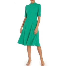 Donna Morgan Mock Neck Button Shoulder Fit Flare Dress at Nordstrom Rack